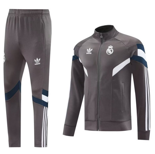 24-25 Mens Real Madrid  Grey Jacket Tracksuit #06