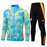 Mens Real Madrid Jacket + Pants Training Suit Light Blue Dragon 2024/25