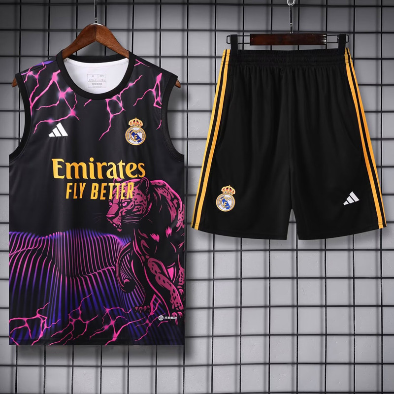 24-25 Real Madrid  Black Purple Vest Short traning suit