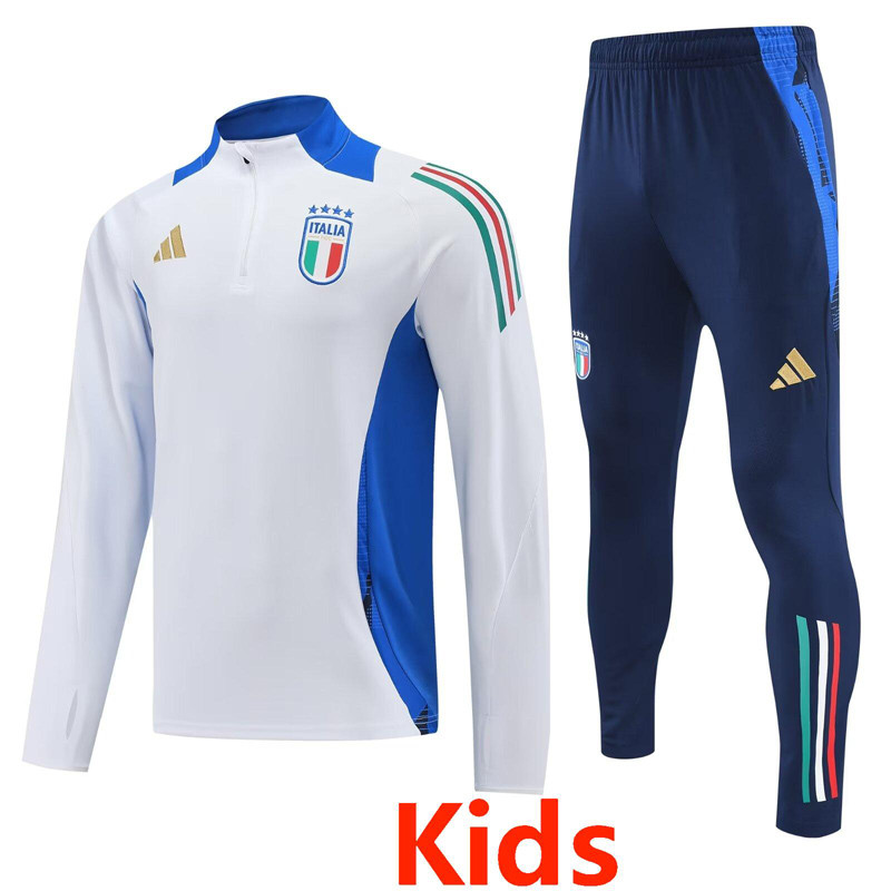 24-25 Italy White Kids Half Pull Tracksuit