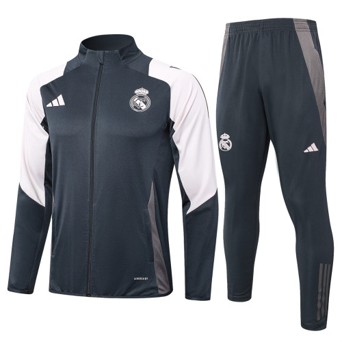 Mens Real Madrid Jacket + Pants Training Suit Grey 2024/25