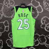 Timberwolves ROSE #25 Fluorescent Green Top Quality Hot Pressing NBA Jersey