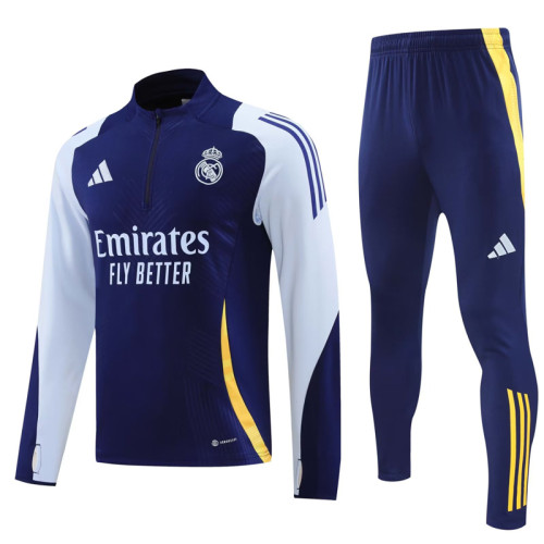 24-25 Mens Real Madrid  Royal blue Half Pull Tracksuit suit