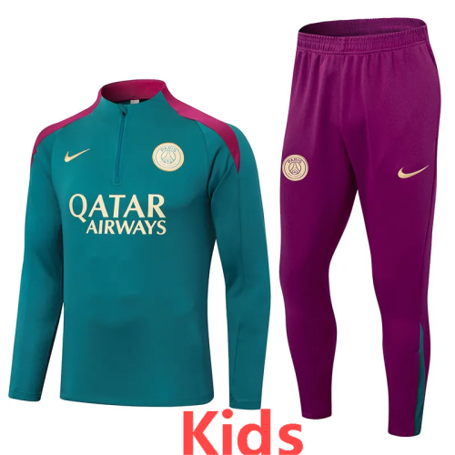 24-25 PSG Dark green Kids Half Pull Tracksuit