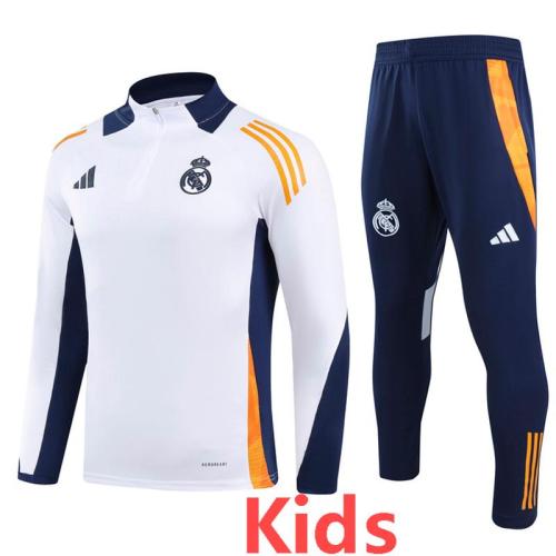 24-25  Real Madrid  White Kids Half Pull Tracksuit