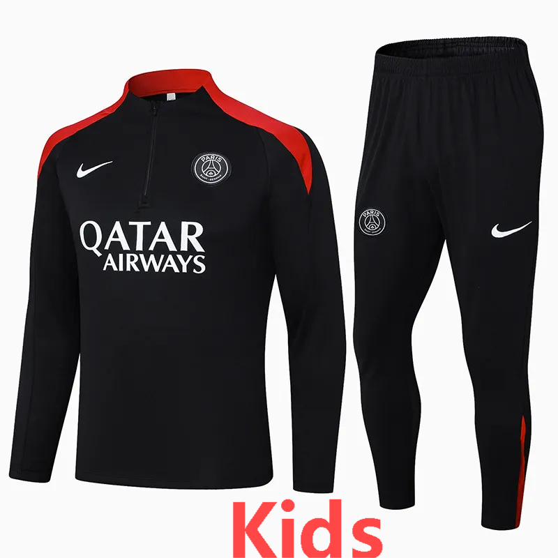 24-25 PSG Black Kids Half Pull Tracksuit