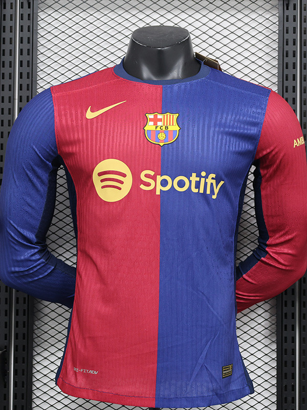 24-25Mens  Barcelona Home Long Sleeve Player Version Soccer Jersey