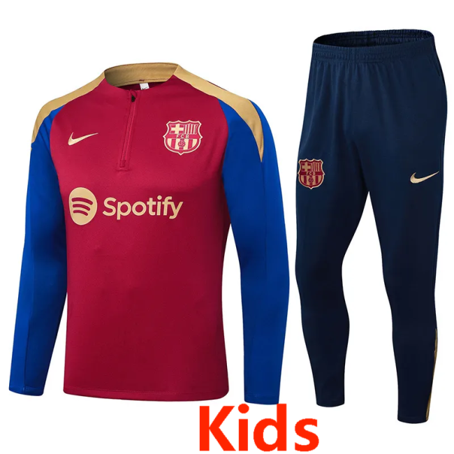 24-25 Barcelona  Red Kids Half Pull Tracksuit suit