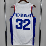 2024 Olympic Game France WEMBANYAMA # 32 White Basketball Jersey