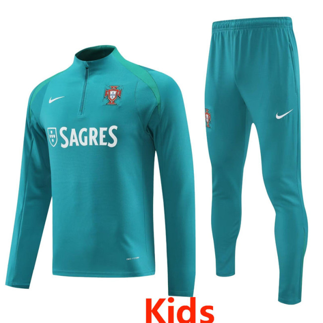 24-25 Portugal Dark Green Kids Half Pull Tracksuit