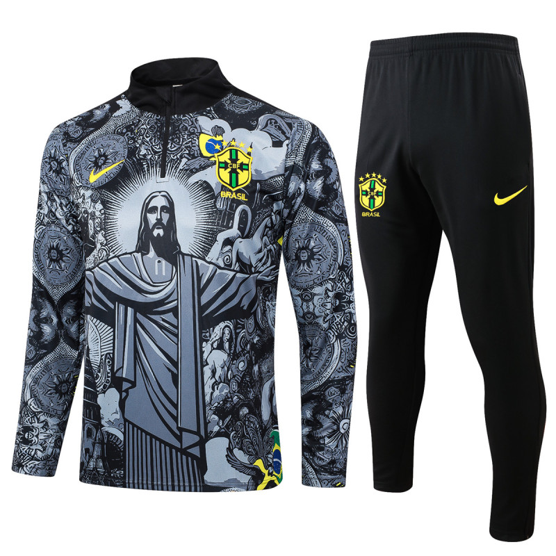 Mens Brazil Training Suit Black Jesus 2024