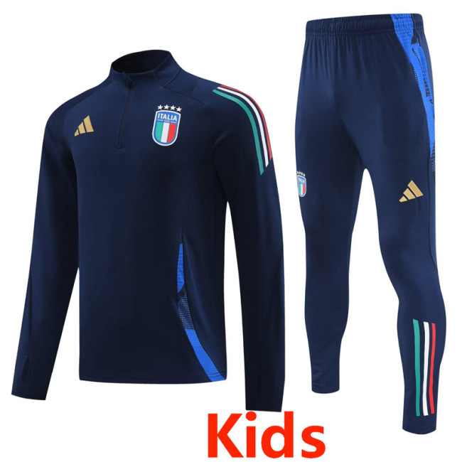 24-25 Italy Royal Blue Kids Half Pull Tracksuit