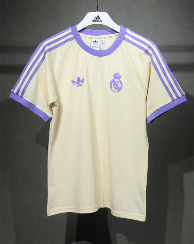 Mens Adidas Originals Real Madrid Jersey 3 Stripes Pure Cotton Cream Shirt 2024/25 - Match