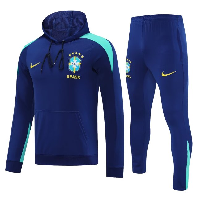 Mens Brazil Hoodie Sweatshirt + Pants Training Suit Navy 2025