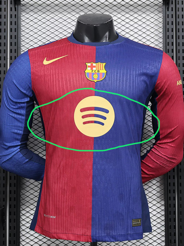 24-25 Mens  Barcelona  Home Long Sleeve Player Version Soccer Jersey