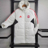 23-24 Man Utd White Hooded Cotton Coat Red Edge