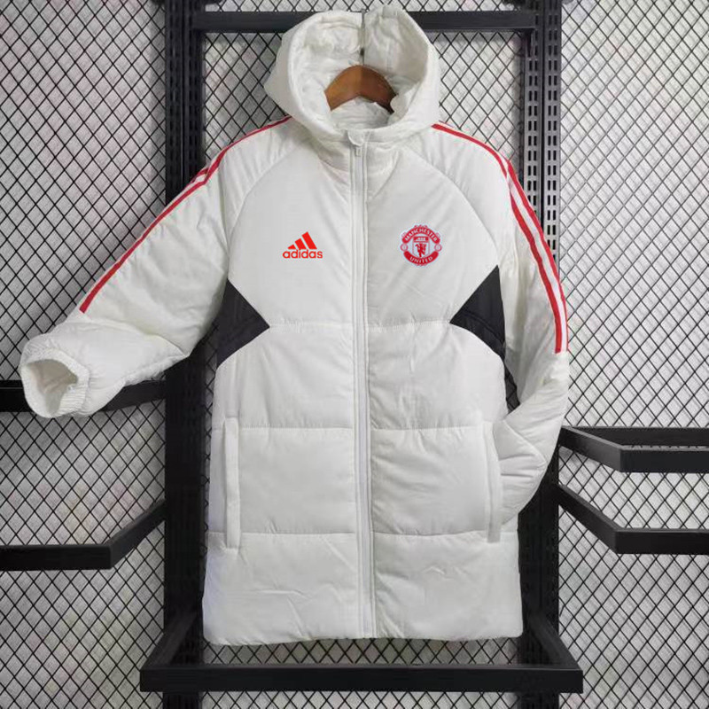 23-24 Man Utd White Hooded Cotton Coat Red Edge