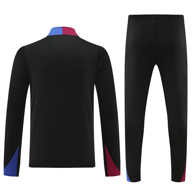 24-25  Barcelona Black Kids Half Pull Tracksuit