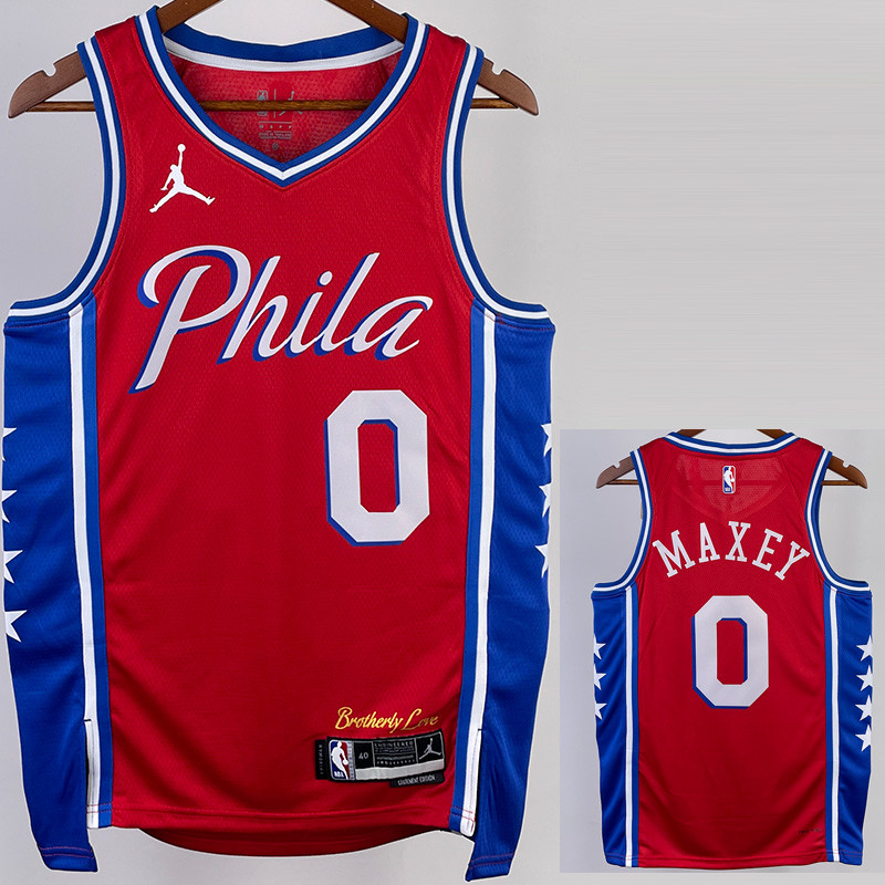 22-23 76ERS MAXEY #0 Red Top Quality Hot Pressing NBA Jersey (Trapeze Edition)