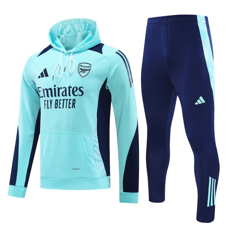 Mens Arsenal Hoodie Sweatshirt + Pants Training Suit Light Blue 2024/25