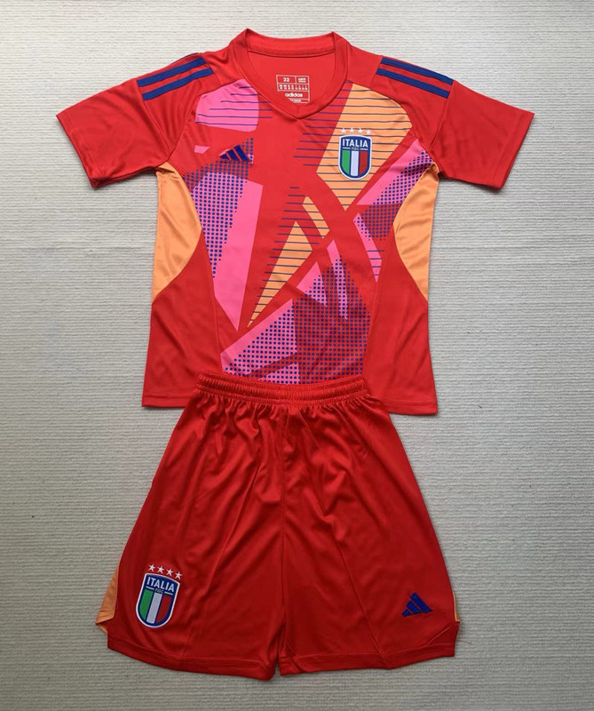 24-25 Italy Red GoalKeeper Kids Soccer Jersey