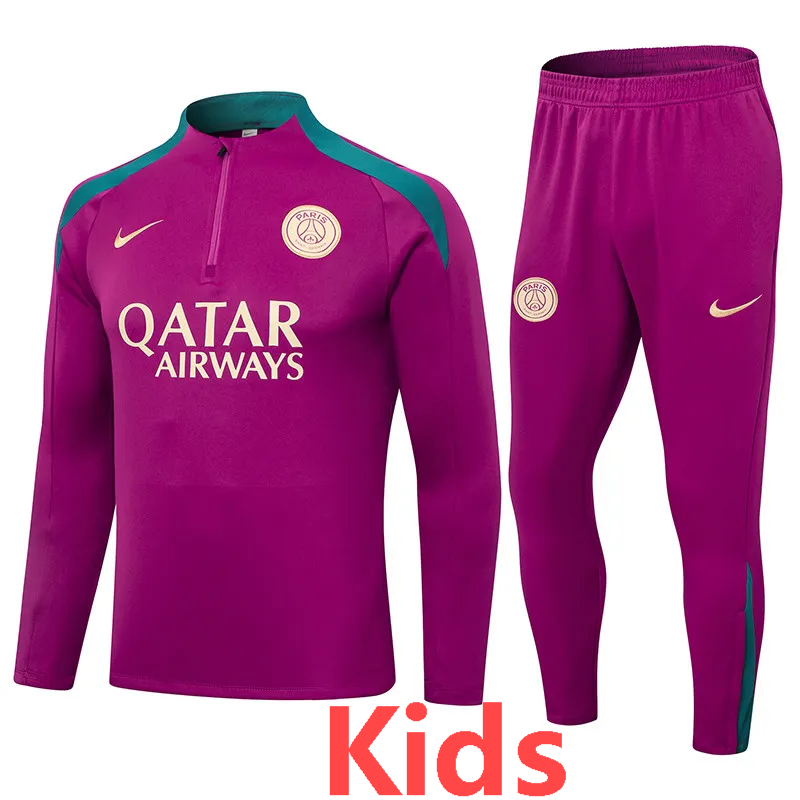 24-25 PSG Rose red Kids Half Pull Tracksuit