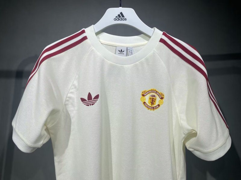 Mens Adidas Originals Manchester United Jersey 3 Stripes Pure Cotton White Shirt 2024/25 - Match