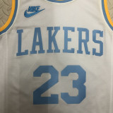 22-23 LAKERS JAMES #23 White Top Quality Hot Pressing NBA Jersey (Retro Logo)