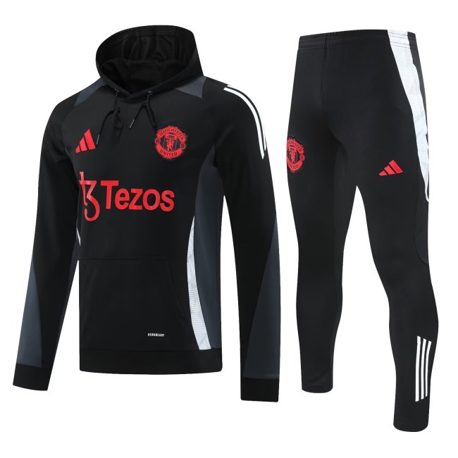 Mens Manchester United Hoodie Sweatshirt + Pants Training Suit Black 2024/25