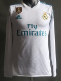 2017-2018 2Real Madrid White Home Player Version Long Sleeve Retro Soccer Jersey