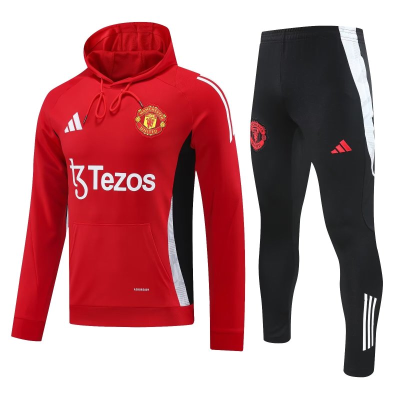 Mens Manchester United Hoodie Sweatshirt + Pants Training Suit Red 2024/25