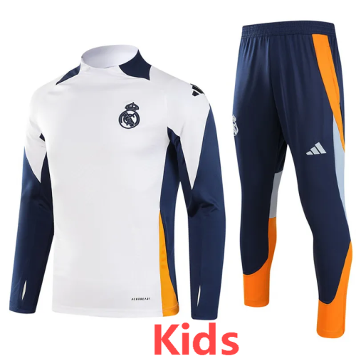 24-25  Real Madrid  White Kids Long Sleeve Training Tracksuit