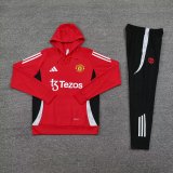 Mens Manchester United Hoodie Sweatshirt + Pants Training Suit Red 2024/25
