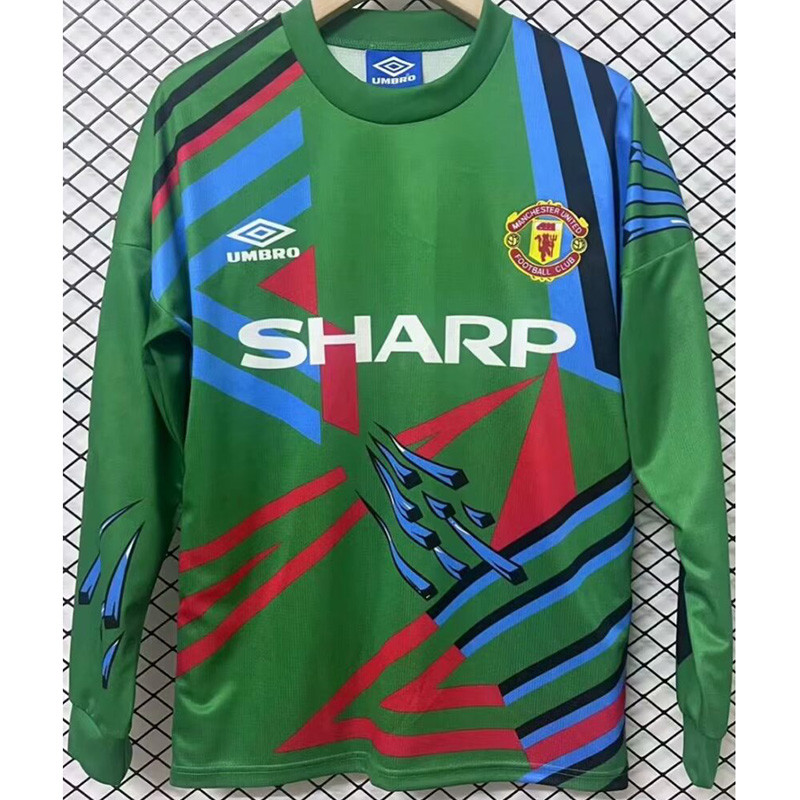 1992-1993 Man Utd Green Goalkeeper Long Sleeve Retro Soccer Jersey