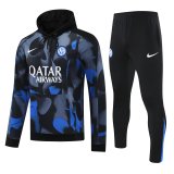 Mens Inter Milan Hoodie Sweatshirt + Pants Training Suit Black - Blue 2024/25