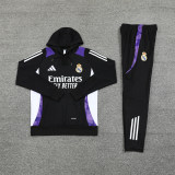 Mens Real Madrid Hoodie Sweatshirt + Pants Training Suit Black 2024/25