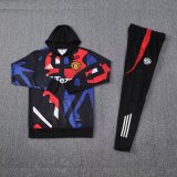 Mens Manchester United Hoodie Sweatshirt + Pants Training Suit Black II 2024/25