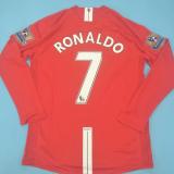 2007-2008 Man Utd Home Long sleeve Retro soccer jersey