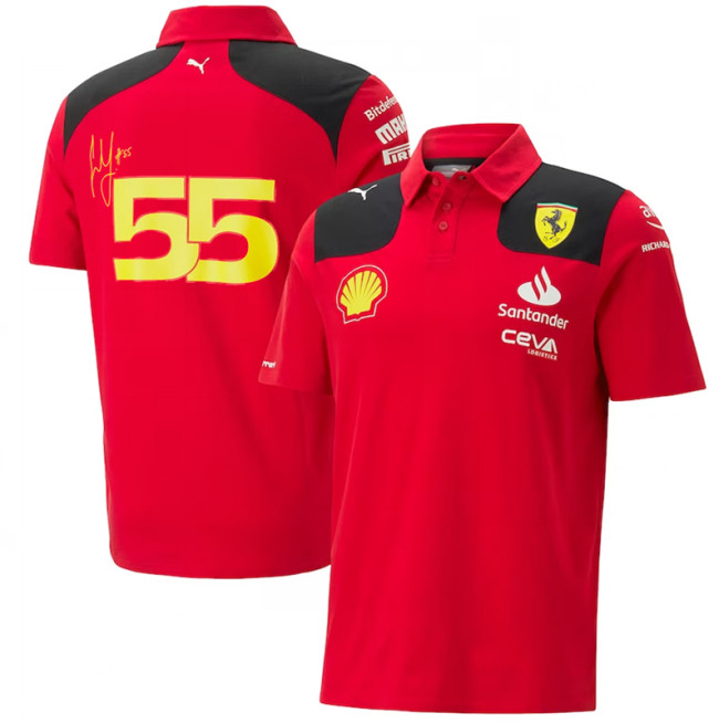 2023 F1 Ferrari #55 Polo Red Racing Suit(有领55号)