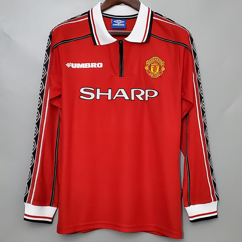 1998 Man Utd Home Long Sleeve Retro Soccer Jersey