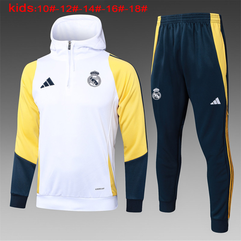 Kids Real Madrid Hoodie Sweatshirt + Pants Suit White 2024/25