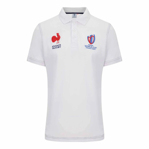 2023 France White Rugby Polo Short Sleeve