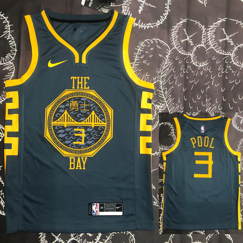2018 WARRIORS POOL #3 Black Gray Top Quality Hot Pressing NBA Jersey