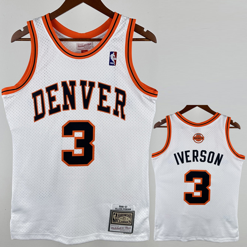 2006-07 Nuggets IVERSON #3 White Retro Top Quality Hot Pressing NBA Jersey