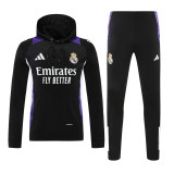 Mens Real Madrid Hoodie Sweatshirt + Pants Training Suit Black 2024/25