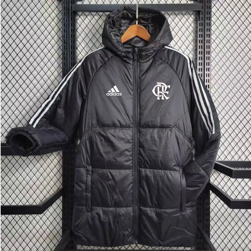 23-24 Flamengo Black Hooded Cotton Coat White Edge