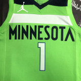 Timberwolves EDWARDS #1 Fluorescent Green Top Quality Hot Pressing NBA Jersey
