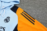 Mens Real Madrid Hoodie Sweatshirt + Pants Training Suit Light Blue 2024/25