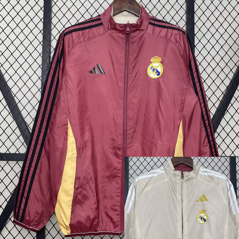 24-25 Real Madrid Red & Khaki Double Sided Windbreaker