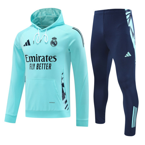 Mens Real Madrid Hoodie Sweatshirt + Pants Training Suit Green 2024/25